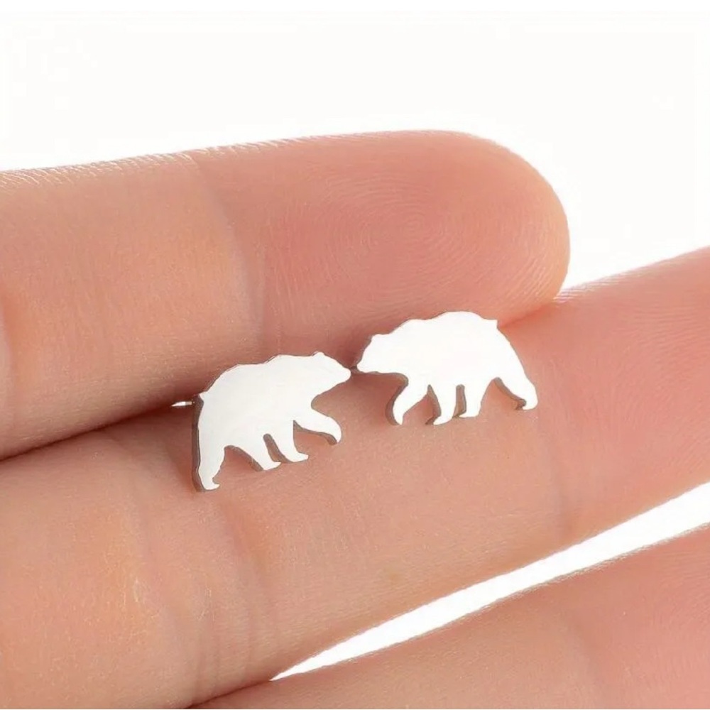 Silver Bear Stud stainless steel Earrings